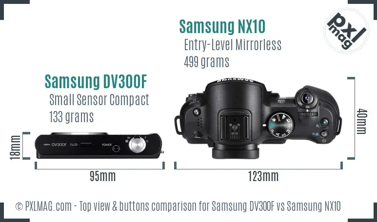 Samsung DV300F vs Samsung NX10 top view buttons comparison