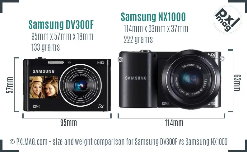 Samsung DV300F vs Samsung NX1000 size comparison