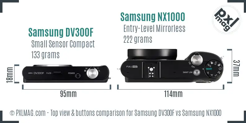 Samsung DV300F vs Samsung NX1000 top view buttons comparison