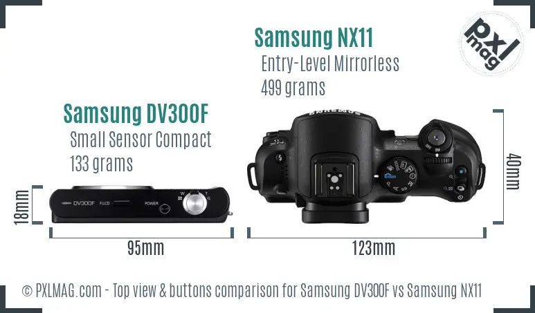 Samsung DV300F vs Samsung NX11 top view buttons comparison
