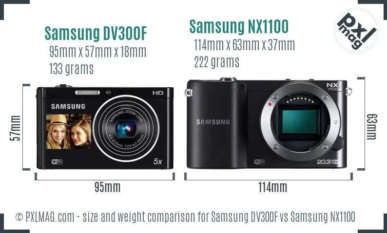 Samsung DV300F vs Samsung NX1100 size comparison