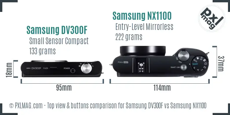Samsung DV300F vs Samsung NX1100 top view buttons comparison