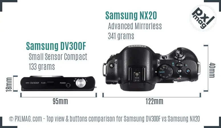 Samsung DV300F vs Samsung NX20 top view buttons comparison