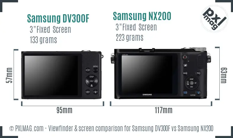Samsung DV300F vs Samsung NX200 Screen and Viewfinder comparison