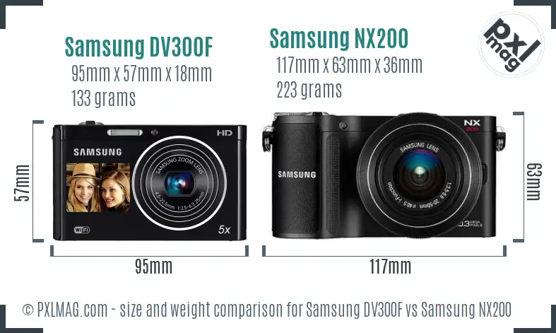 Samsung DV300F vs Samsung NX200 size comparison