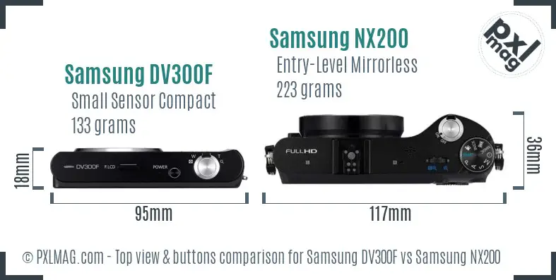 Samsung DV300F vs Samsung NX200 top view buttons comparison