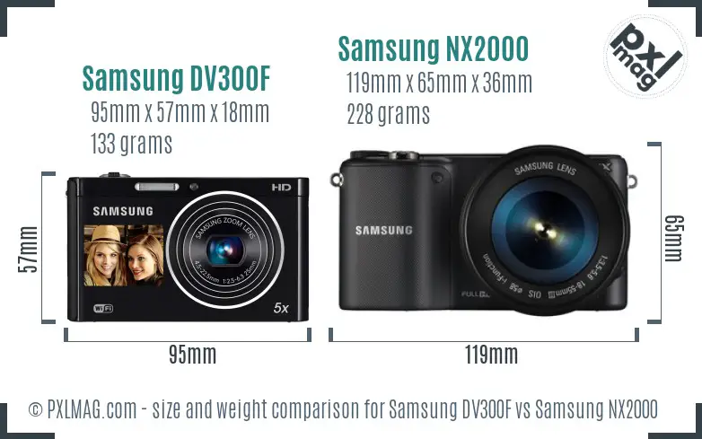 Samsung DV300F vs Samsung NX2000 size comparison