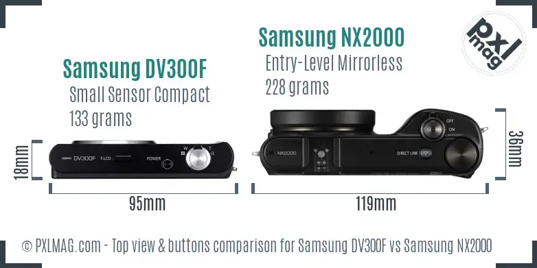 Samsung DV300F vs Samsung NX2000 top view buttons comparison