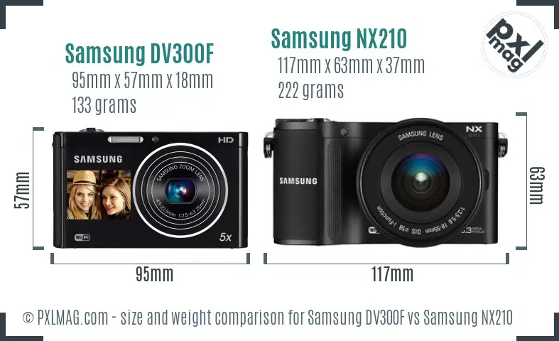 Samsung DV300F vs Samsung NX210 size comparison