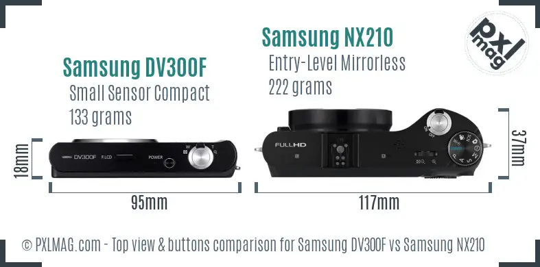 Samsung DV300F vs Samsung NX210 top view buttons comparison