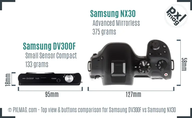 Samsung DV300F vs Samsung NX30 top view buttons comparison