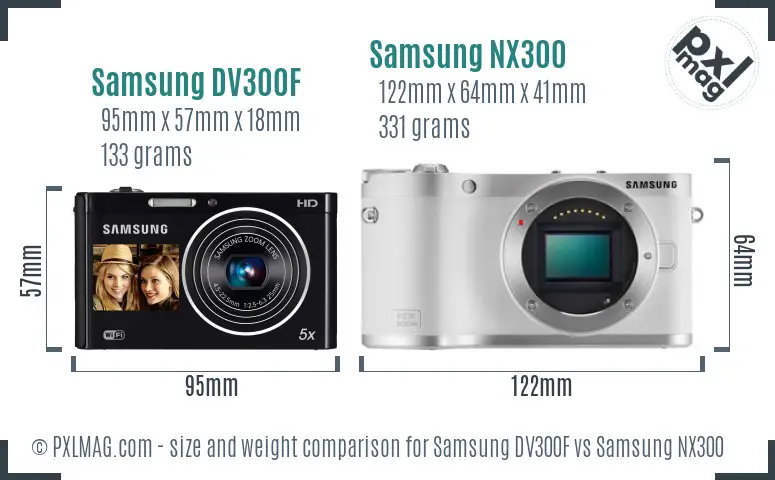 Samsung DV300F vs Samsung NX300 size comparison