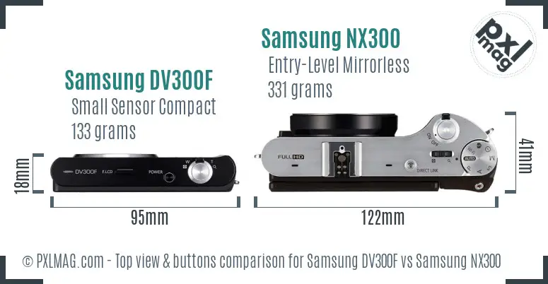 Samsung DV300F vs Samsung NX300 top view buttons comparison