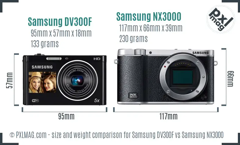Samsung DV300F vs Samsung NX3000 size comparison