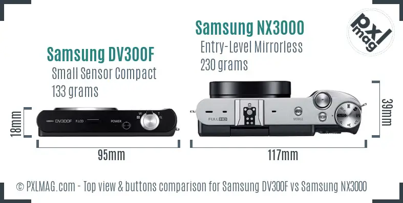 Samsung DV300F vs Samsung NX3000 top view buttons comparison