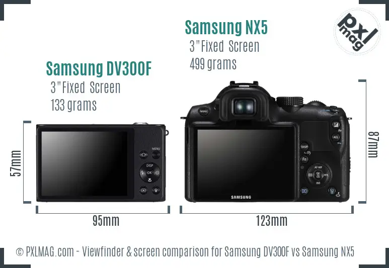 Samsung DV300F vs Samsung NX5 Screen and Viewfinder comparison