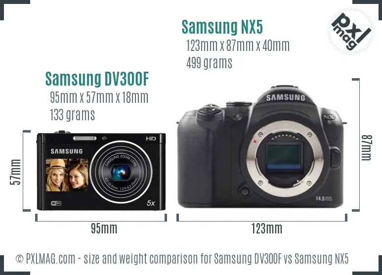 Samsung DV300F vs Samsung NX5 size comparison