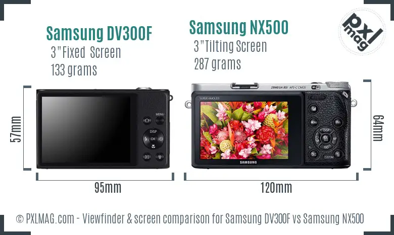 Samsung DV300F vs Samsung NX500 Screen and Viewfinder comparison