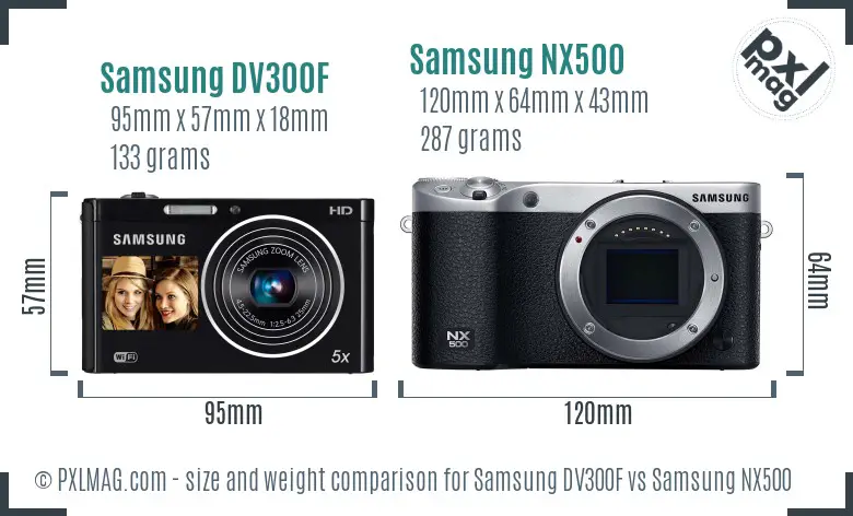 Samsung DV300F vs Samsung NX500 size comparison