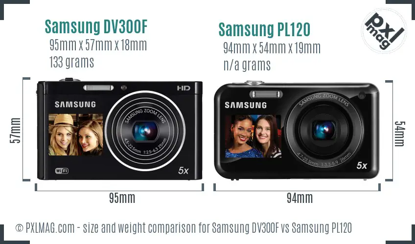 Samsung DV300F vs Samsung PL120 size comparison
