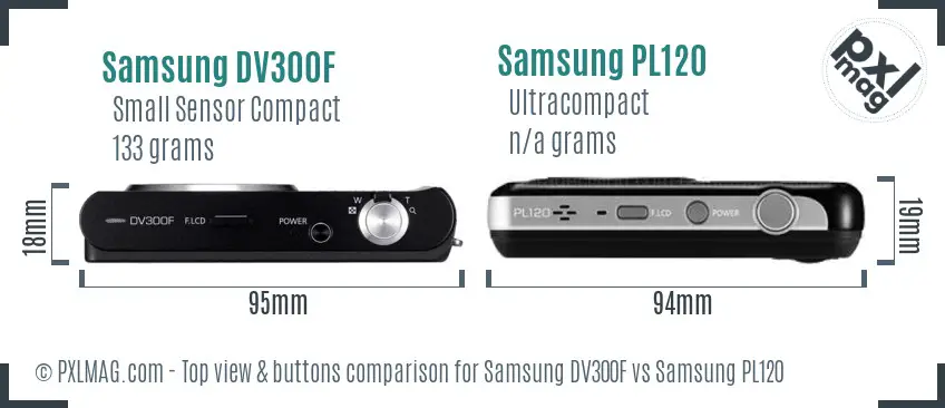 Samsung DV300F vs Samsung PL120 top view buttons comparison