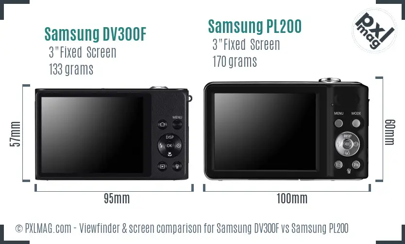 Samsung DV300F vs Samsung PL200 Screen and Viewfinder comparison