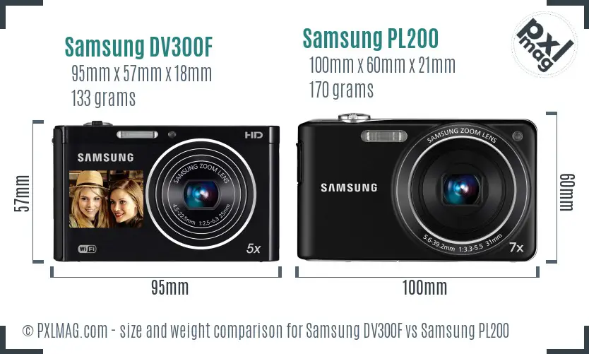 Samsung DV300F vs Samsung PL200 size comparison