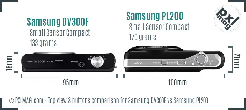 Samsung DV300F vs Samsung PL200 top view buttons comparison