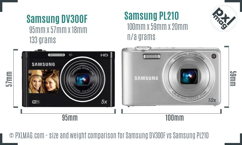 Samsung DV300F vs Samsung PL210 size comparison