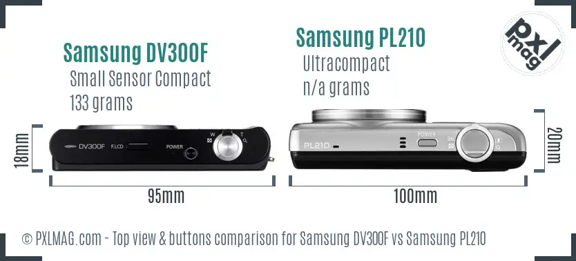 Samsung DV300F vs Samsung PL210 top view buttons comparison