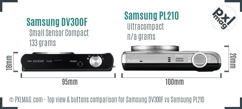 Samsung DV300F vs Samsung PL210 top view buttons comparison Samsung DV300F vs Samsung PL210 top view buttons comparison