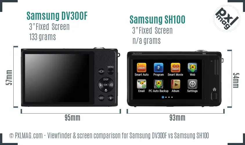 Samsung DV300F vs Samsung SH100 Screen and Viewfinder comparison
