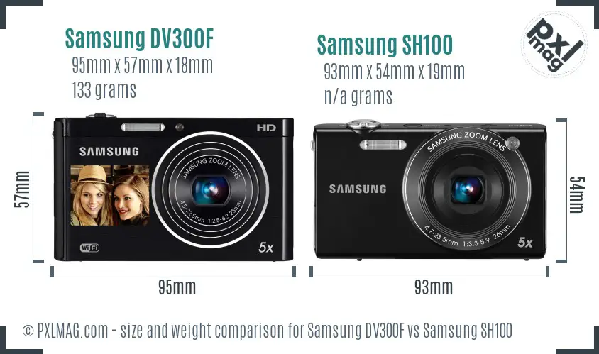 Samsung DV300F vs Samsung SH100 size comparison