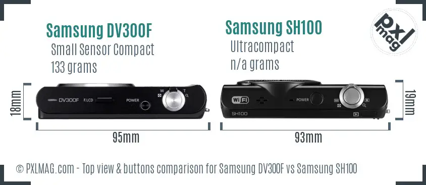 Samsung DV300F vs Samsung SH100 top view buttons comparison