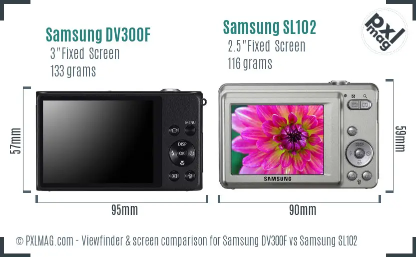 Samsung DV300F vs Samsung SL102 Screen and Viewfinder comparison