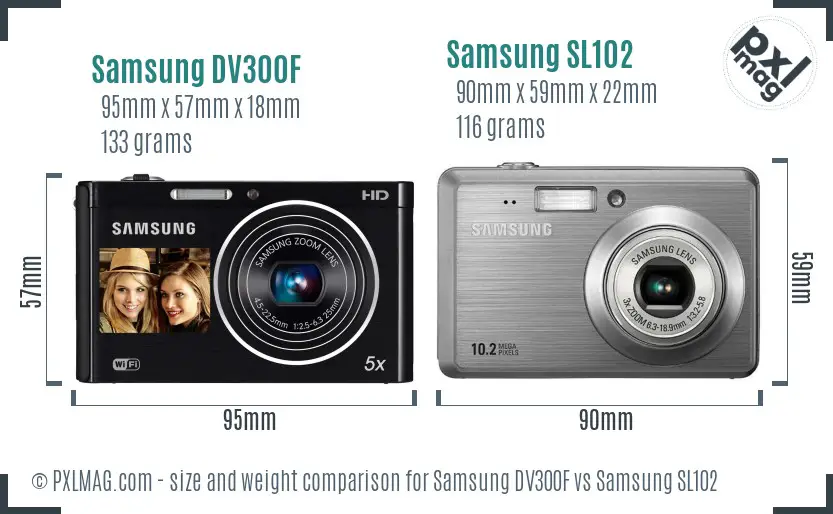Samsung DV300F vs Samsung SL102 size comparison