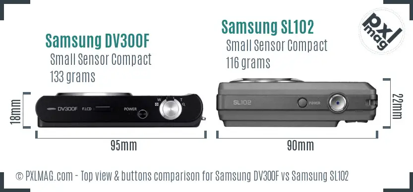 Samsung DV300F vs Samsung SL102 top view buttons comparison