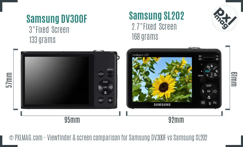 Samsung DV300F vs Samsung SL202 Screen and Viewfinder comparison