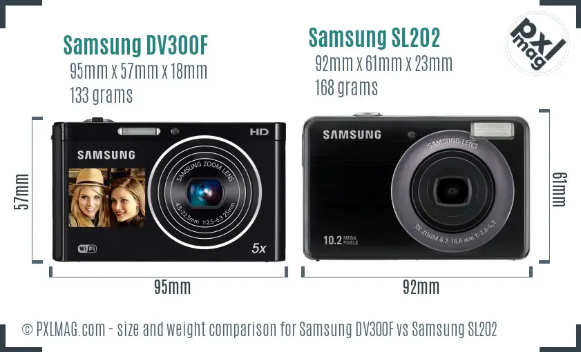 Samsung DV300F vs Samsung SL202 size comparison