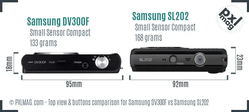 Samsung DV300F vs Samsung SL202 top view buttons comparison