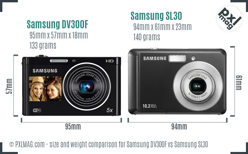 Samsung DV300F vs Samsung SL30 size comparison