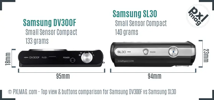 Samsung DV300F vs Samsung SL30 top view buttons comparison