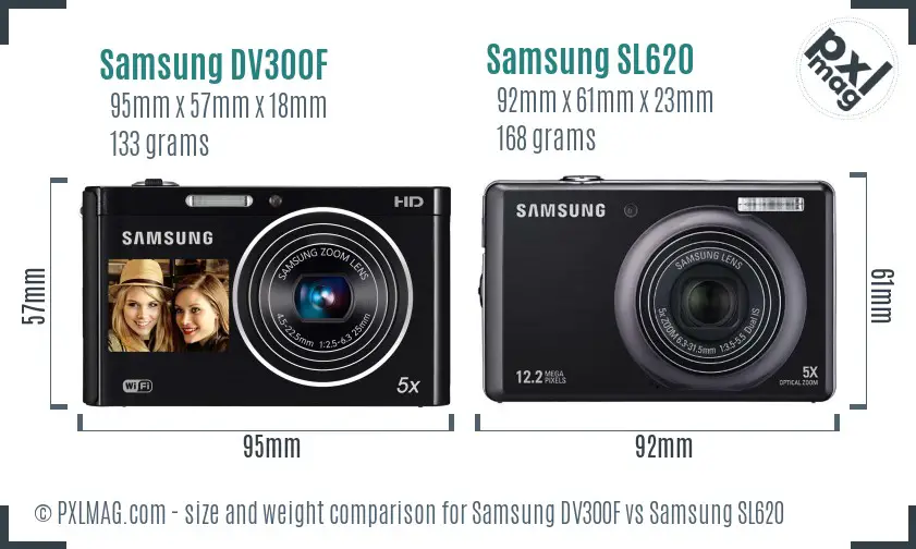 Samsung DV300F vs Samsung SL620 size comparison