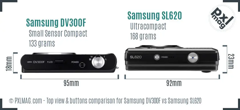Samsung DV300F vs Samsung SL620 top view buttons comparison