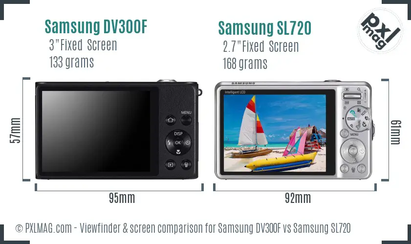 Samsung DV300F vs Samsung SL720 Screen and Viewfinder comparison