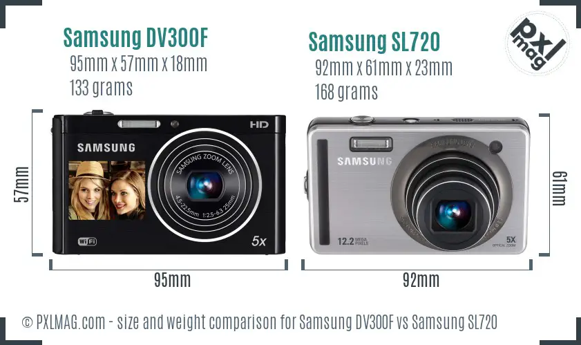 Samsung DV300F vs Samsung SL720 size comparison