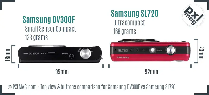 Samsung DV300F vs Samsung SL720 top view buttons comparison