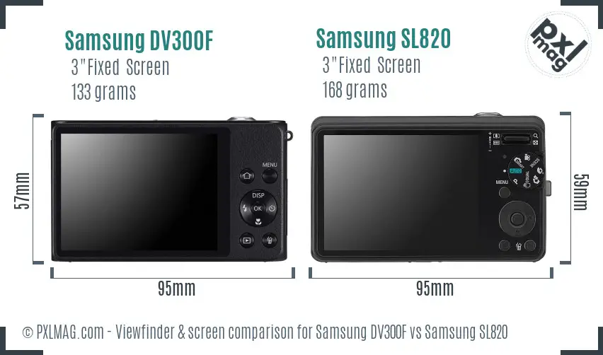 Samsung DV300F vs Samsung SL820 Screen and Viewfinder comparison