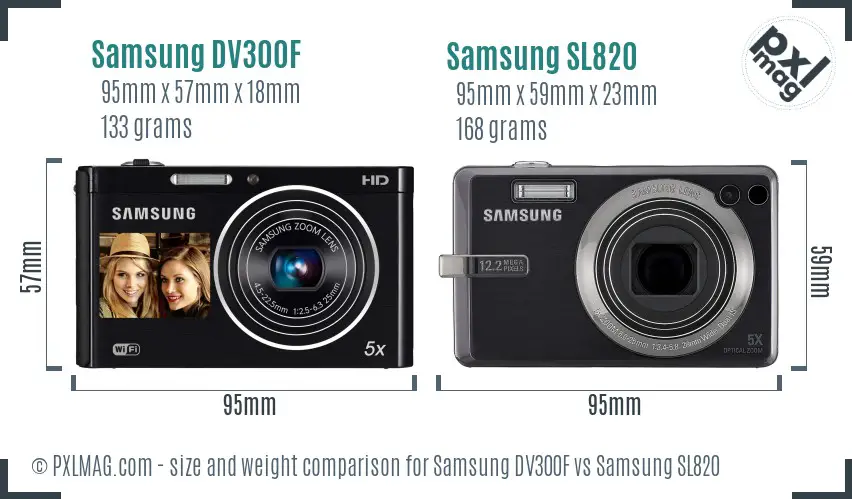 Samsung DV300F vs Samsung SL820 size comparison