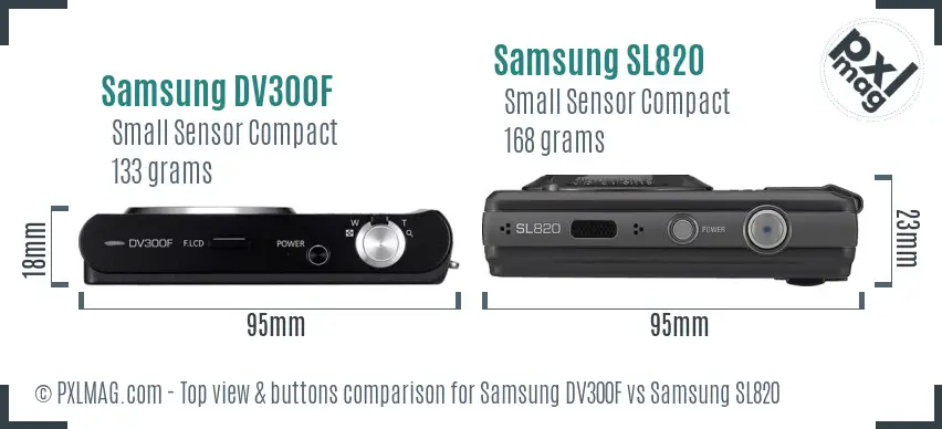 Samsung DV300F vs Samsung SL820 top view buttons comparison